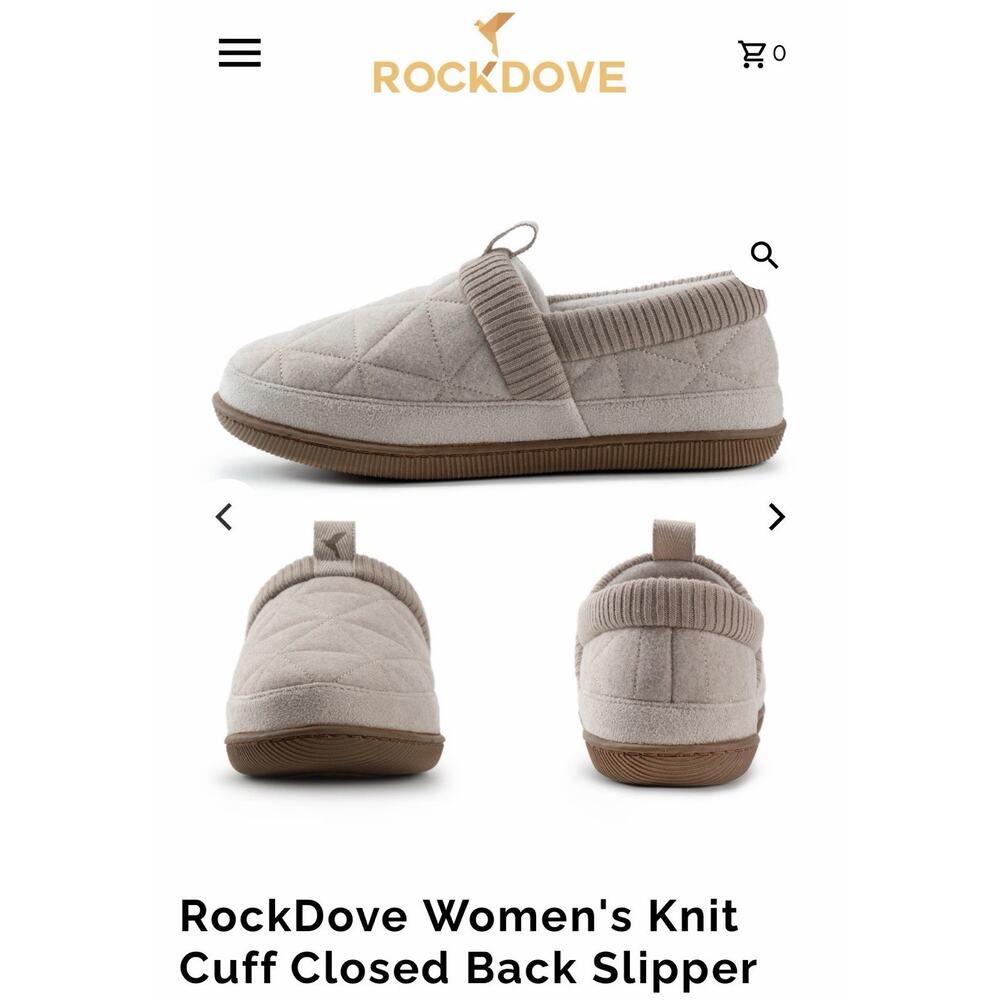 NWT RockDove Women Slippers Size 7 Knit Cuff Closed Back Faux Shearling Beige